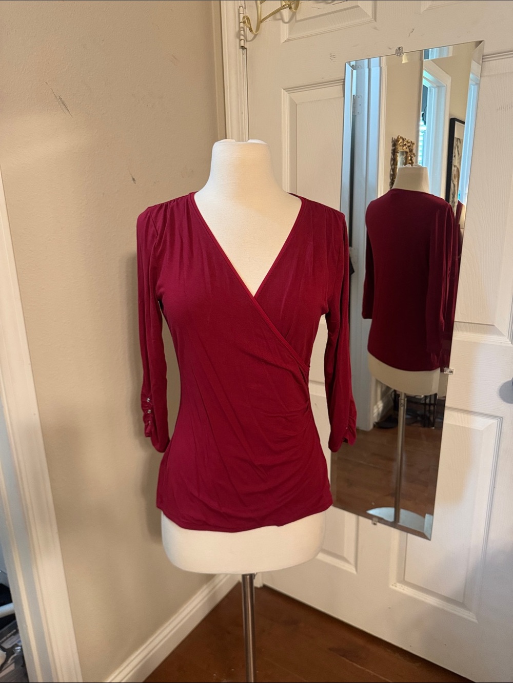 White House Black Market Wrap-Front Burgundy Blouse